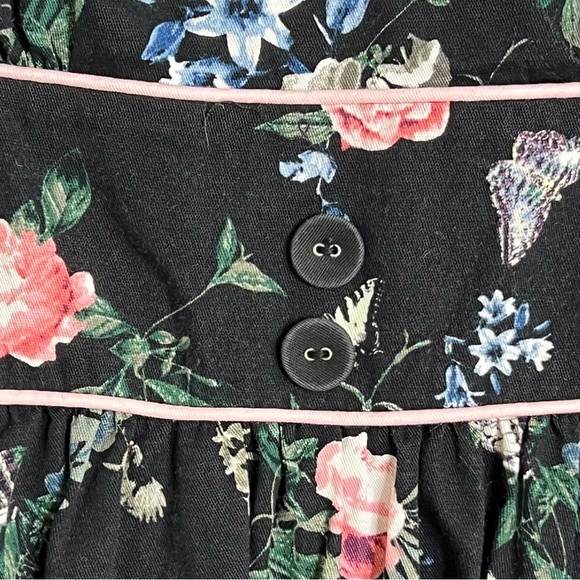 Lindy Bop Pin-Up Style Dress Black Pink Floral Cap Sleeve Surplice Neck Size L - Picture 5 of 11